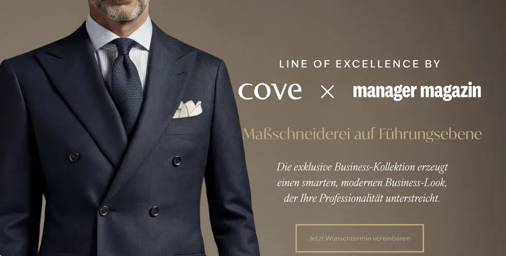 manager magazin x cove: Launch der „Line of Excellence“: Maßschneiderei auf Führungsebene mit einem smarten Business Look, der Haltung sichtbar macht.