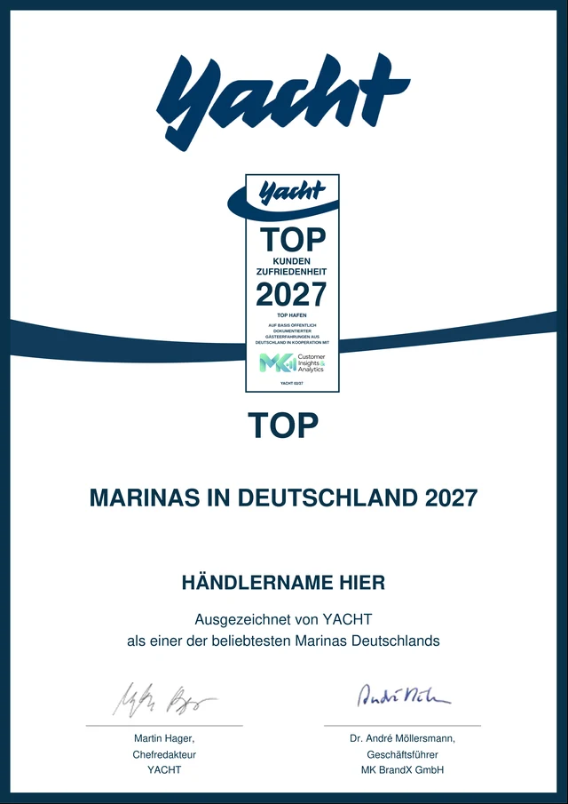 YACHT Urkunde Top Marinas in Deutschland 2027